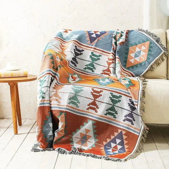 Vibrant Jacquard Throw Blanket Polyester Cotton 130x170cm