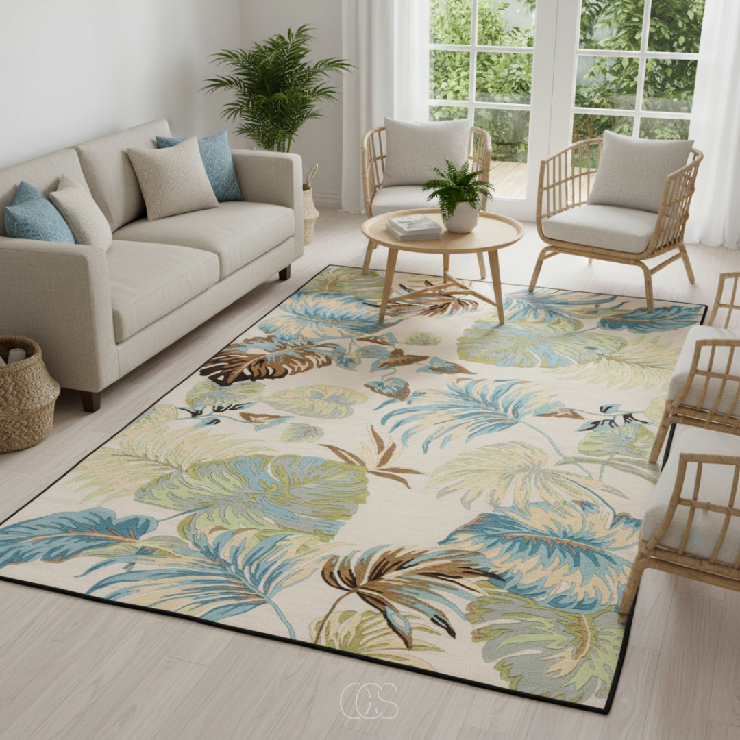 Tapis Botanique Tropical Feuillages Laine 140x200cm