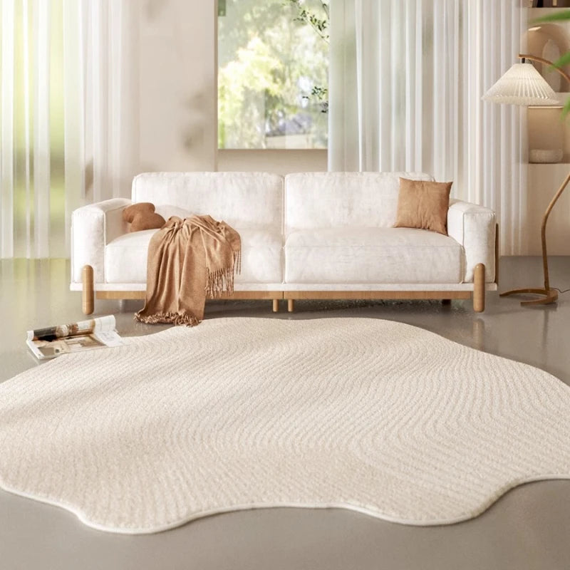 Zen-Inspired Organic 3D Carved Cream Rug