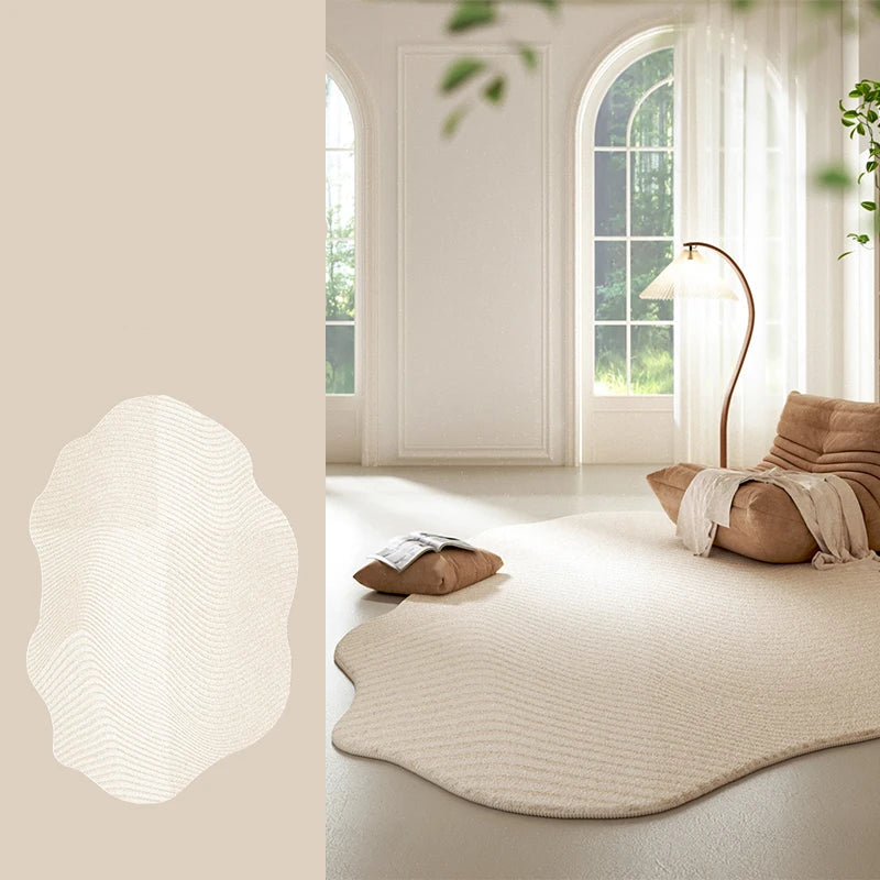 Zen-Inspired Organic 3D Carved Cream Rug