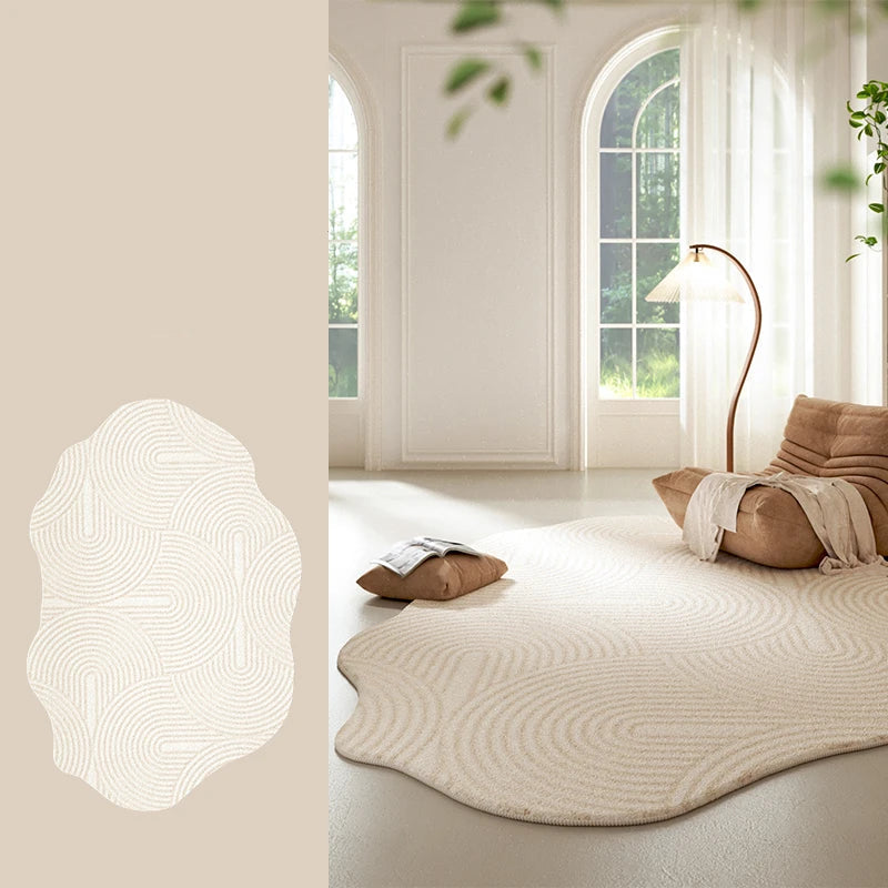 Zen-Inspired Organic 3D Carved Cream Rug