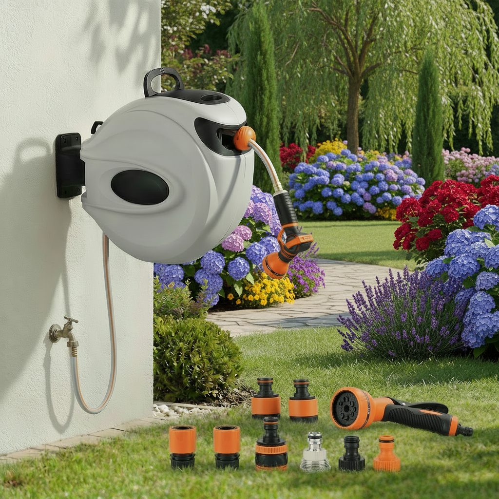 Enrouleur Tuyau Arrosage Mural en Acier Inoxydable | Design Élégant pour un Jardin Pratique et Sophistiqué 0