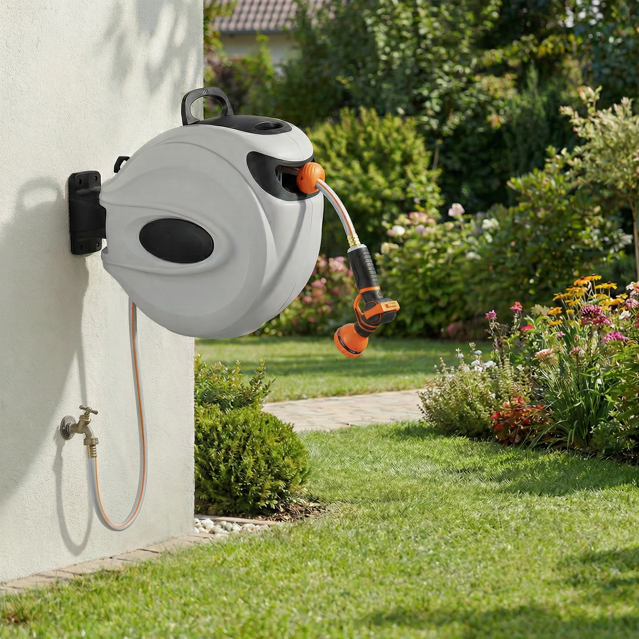 Enrouleur Tuyau Arrosage Mural en Acier Inoxydable | Design Élégant pour un Jardin Pratique et Sophistiqué 1