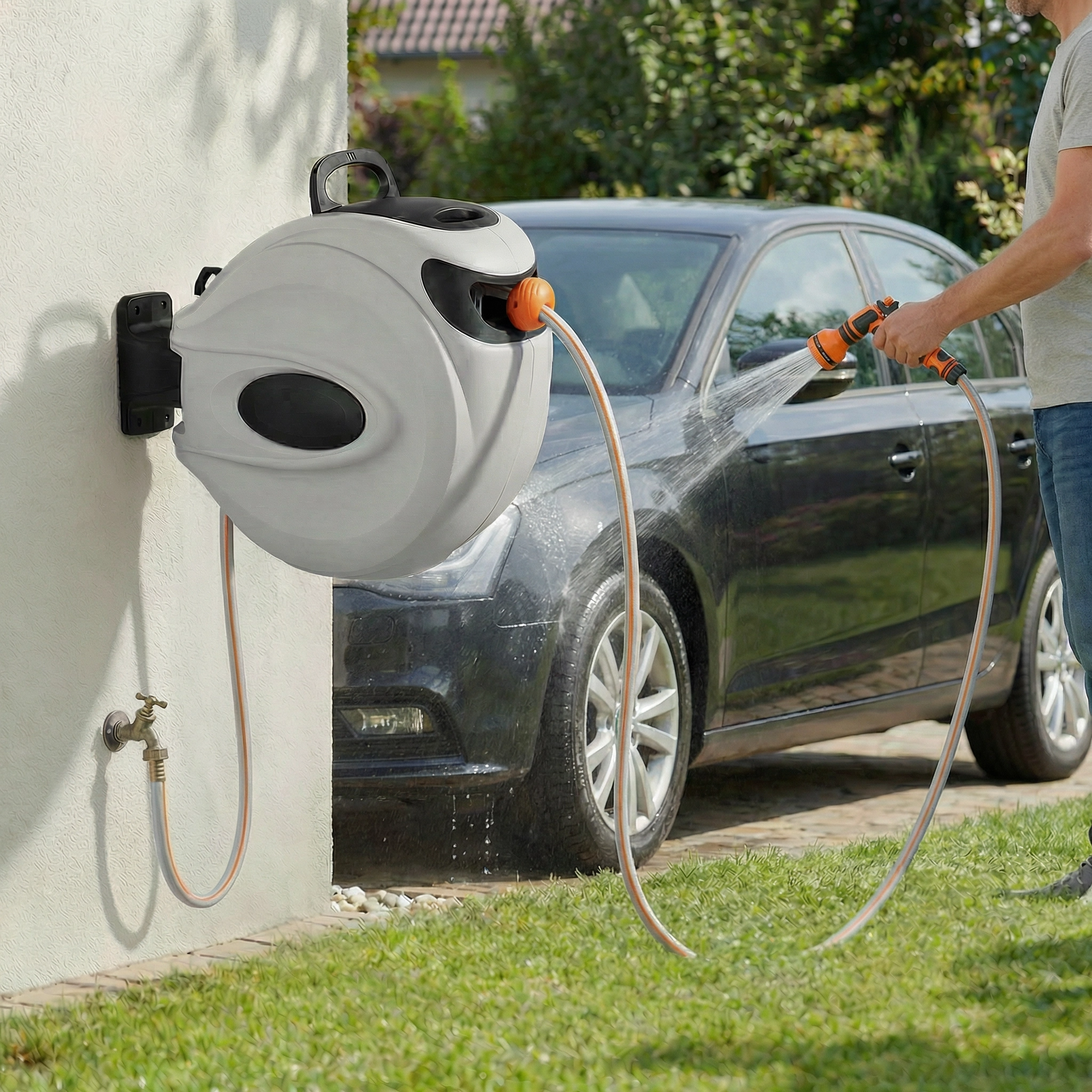 Enrouleur Tuyau Arrosage Mural en Acier Inoxydable | Design Élégant pour un Jardin Pratique et Sophistiqué 2