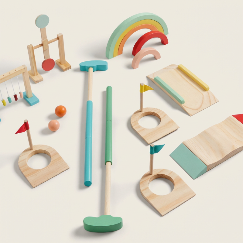 Ensemble de Mini-Golf en Bois Durable | Activité Créative et Éducative pour Développer les Compétences des Enfants 0