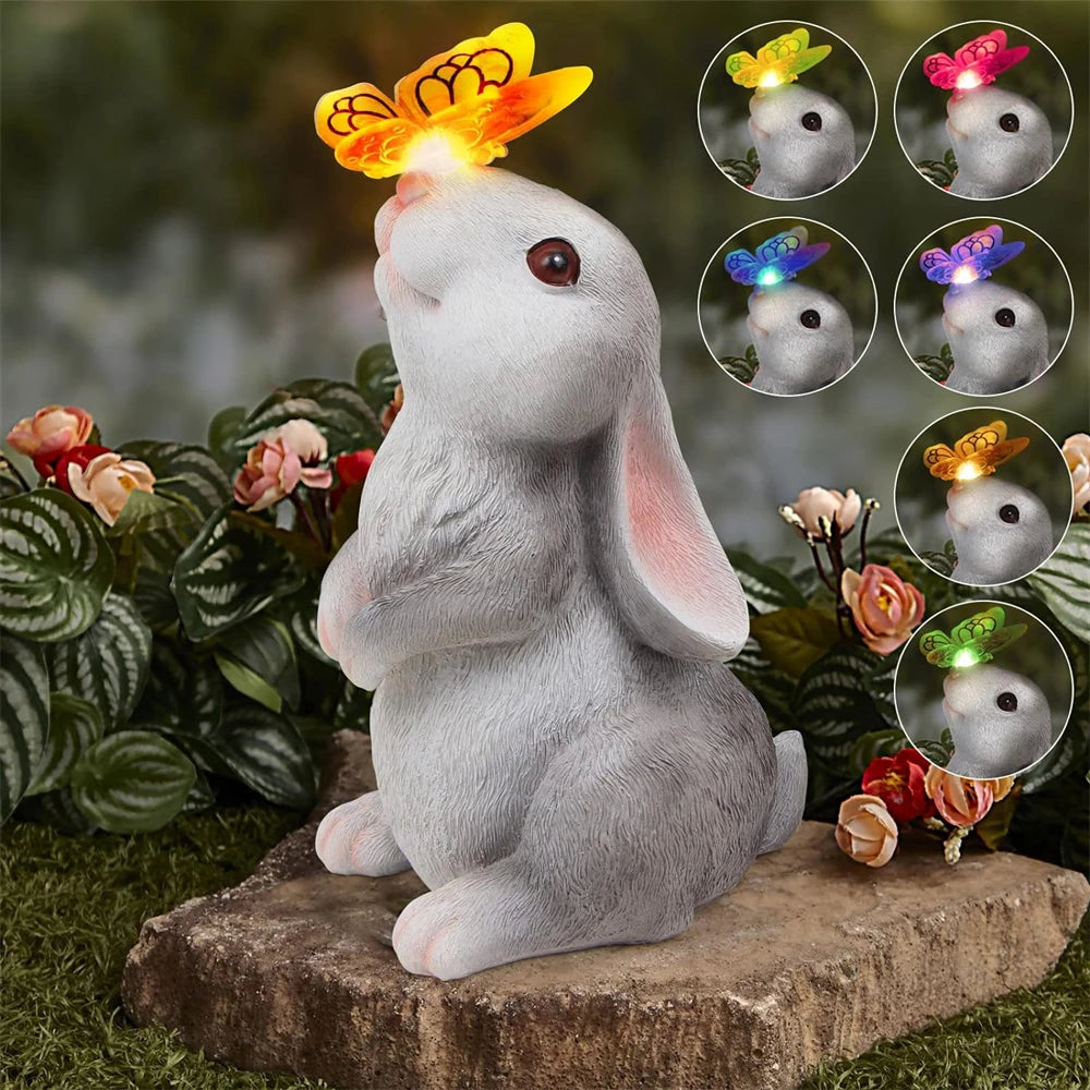 Figurine de Jardin en Résine de Lapin Solaire | Éclairage LED Élégant pour une Ambiance Enchantée 2