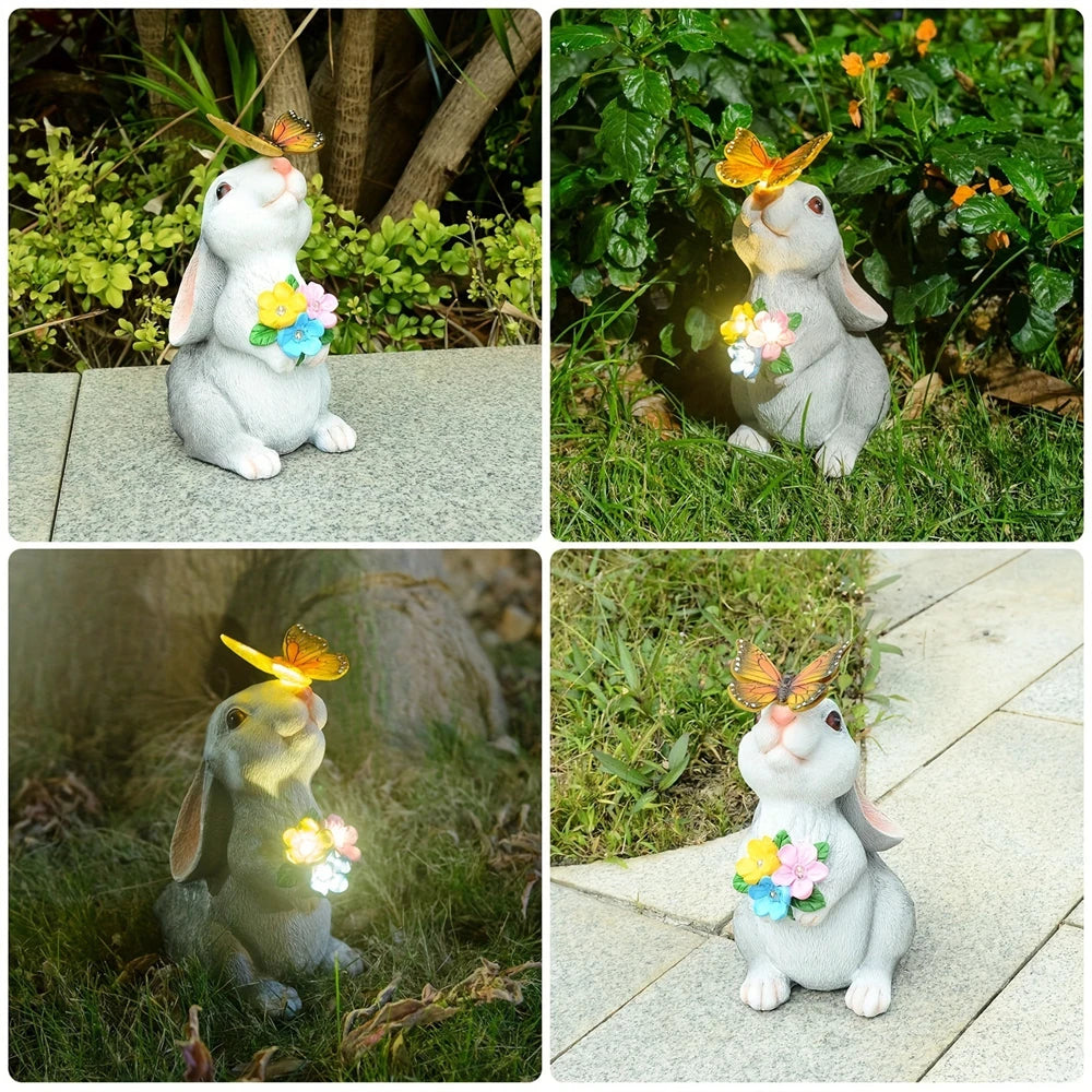 Figurine de Jardin en Résine de Lapin Solaire | Éclairage LED Élégant pour une Ambiance Enchantée 5