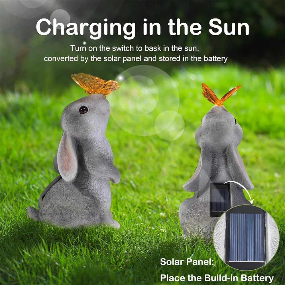 Figurine de Jardin en Résine de Lapin Solaire | Éclairage LED Élégant pour une Ambiance Enchantée 6