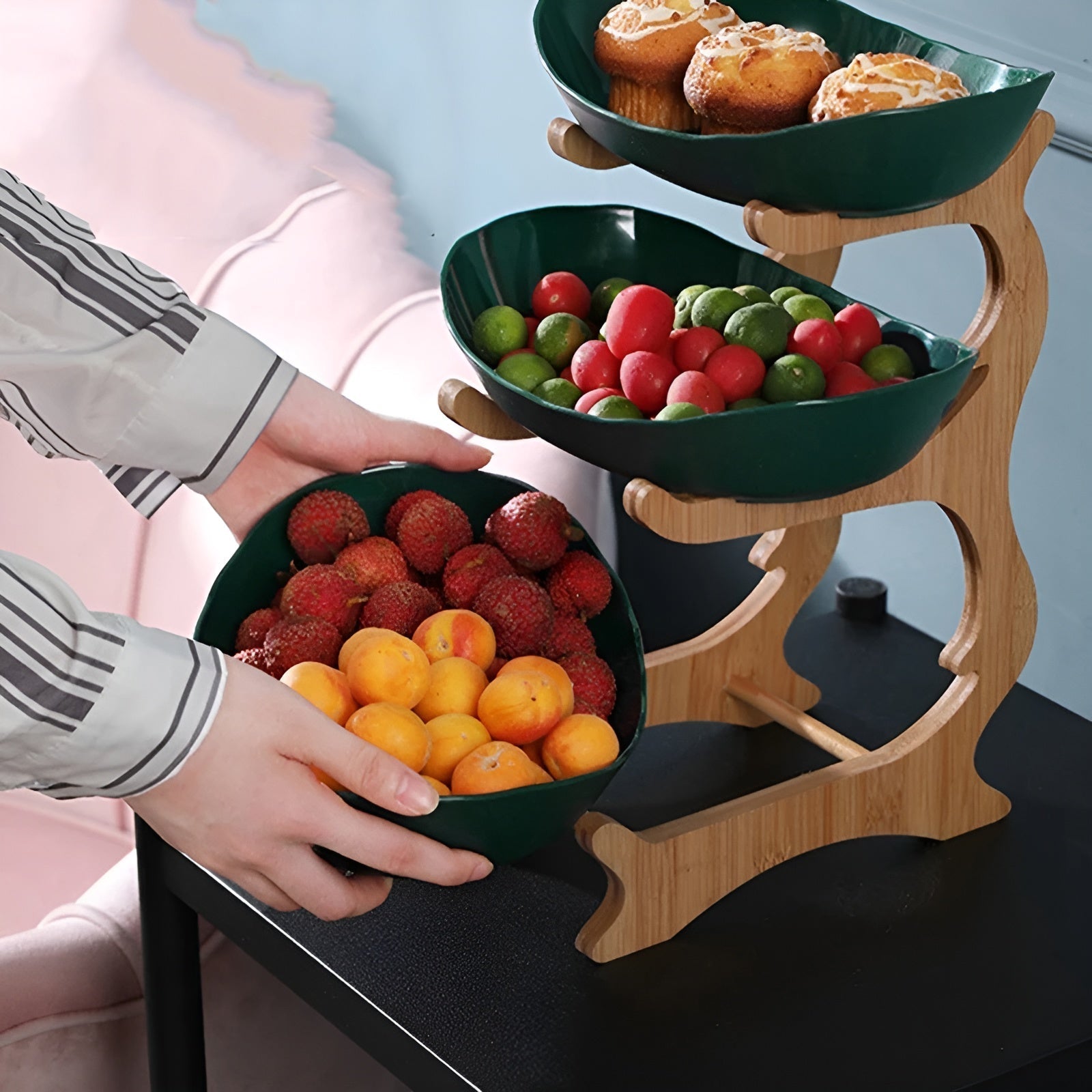 Multi-tiered Wooden Fruit Bowl Stand