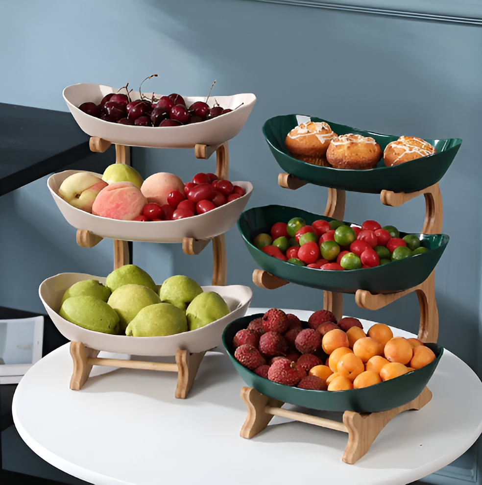 Multi-tiered Wooden Fruit Bowl Stand
