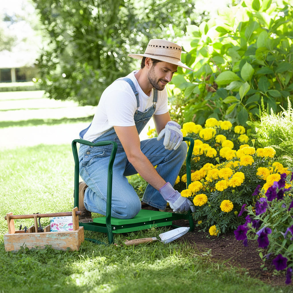 Genouillère et Banc de Jardin Pliables en Acier | Outil Ergonomique pour un Confort Optimal au Jardin 0