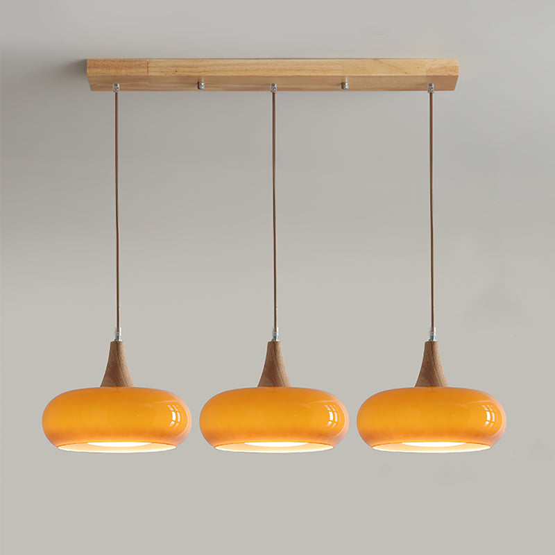 Glass & Wood Pendant Light - Retro Orange or Matte White 13