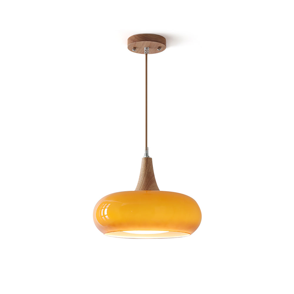Glass & Wood Pendant Light - Retro Orange or Matte White 2
