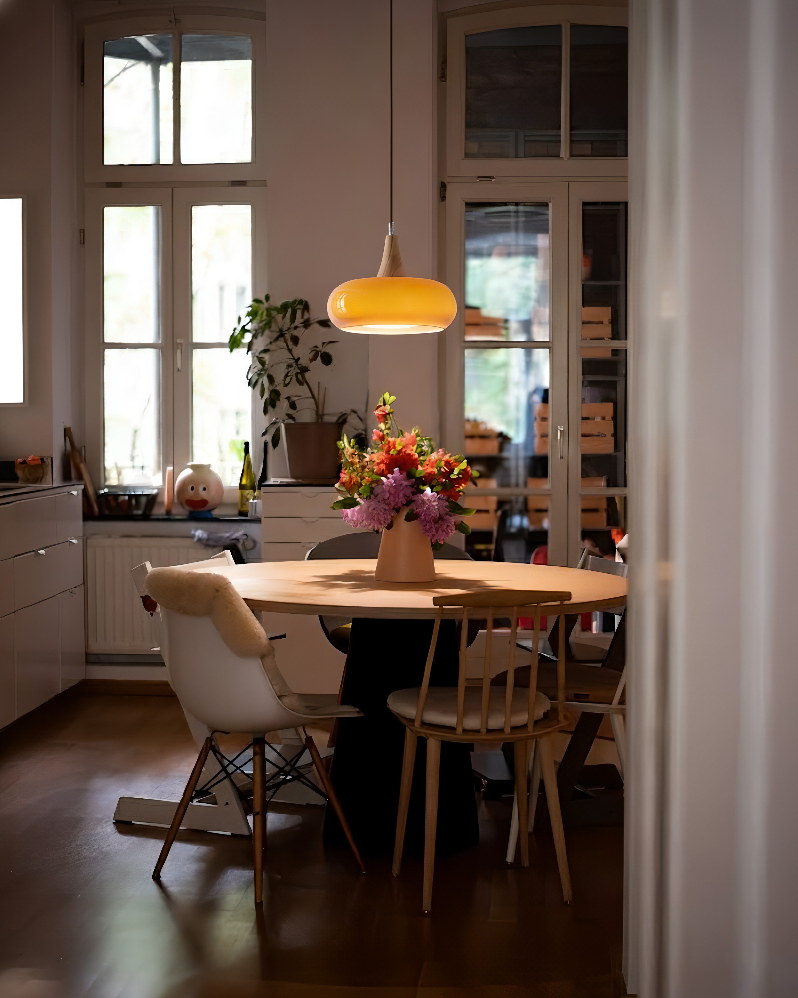 Glass & Wood Pendant Light - Retro Orange or Matte White 4