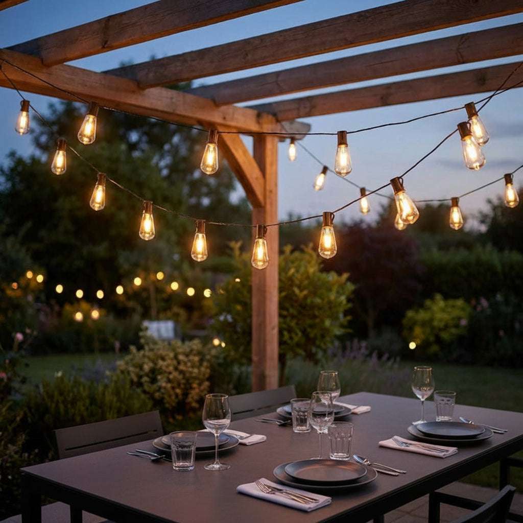 Guirlande Lumineuse Solaire Edison | Éclairage Vintage Résistant aux Intempéries pour Ambiance Extérieure Chaleureuse 0