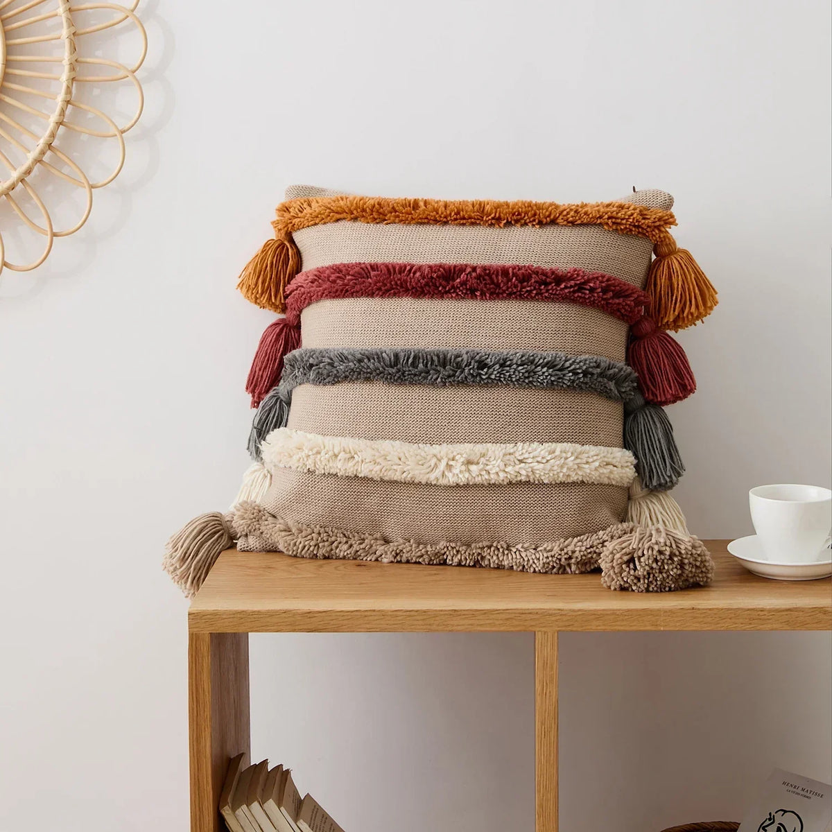 Velours Rayé - Housse de Coussin à Franges 45 x 45