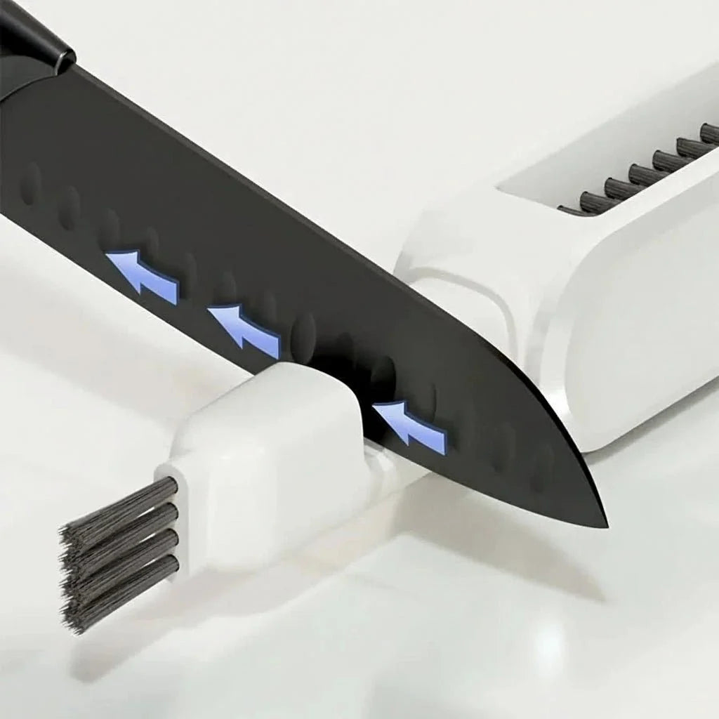 Double-Sided Knife Cleaning Brush with Magnetic Guide