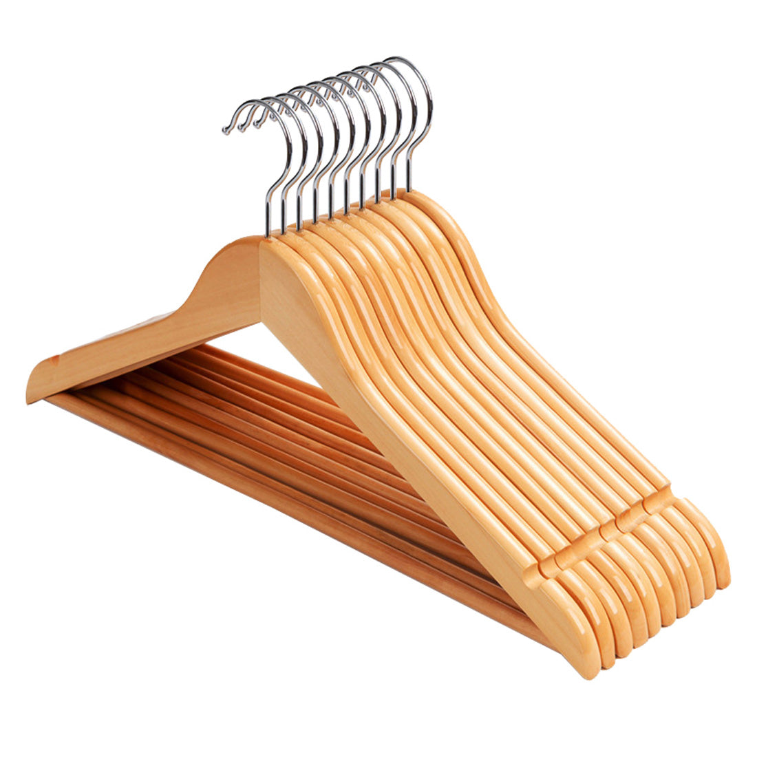 Solid Wood Clothes Hangers with Swivel Hook, Set of 10