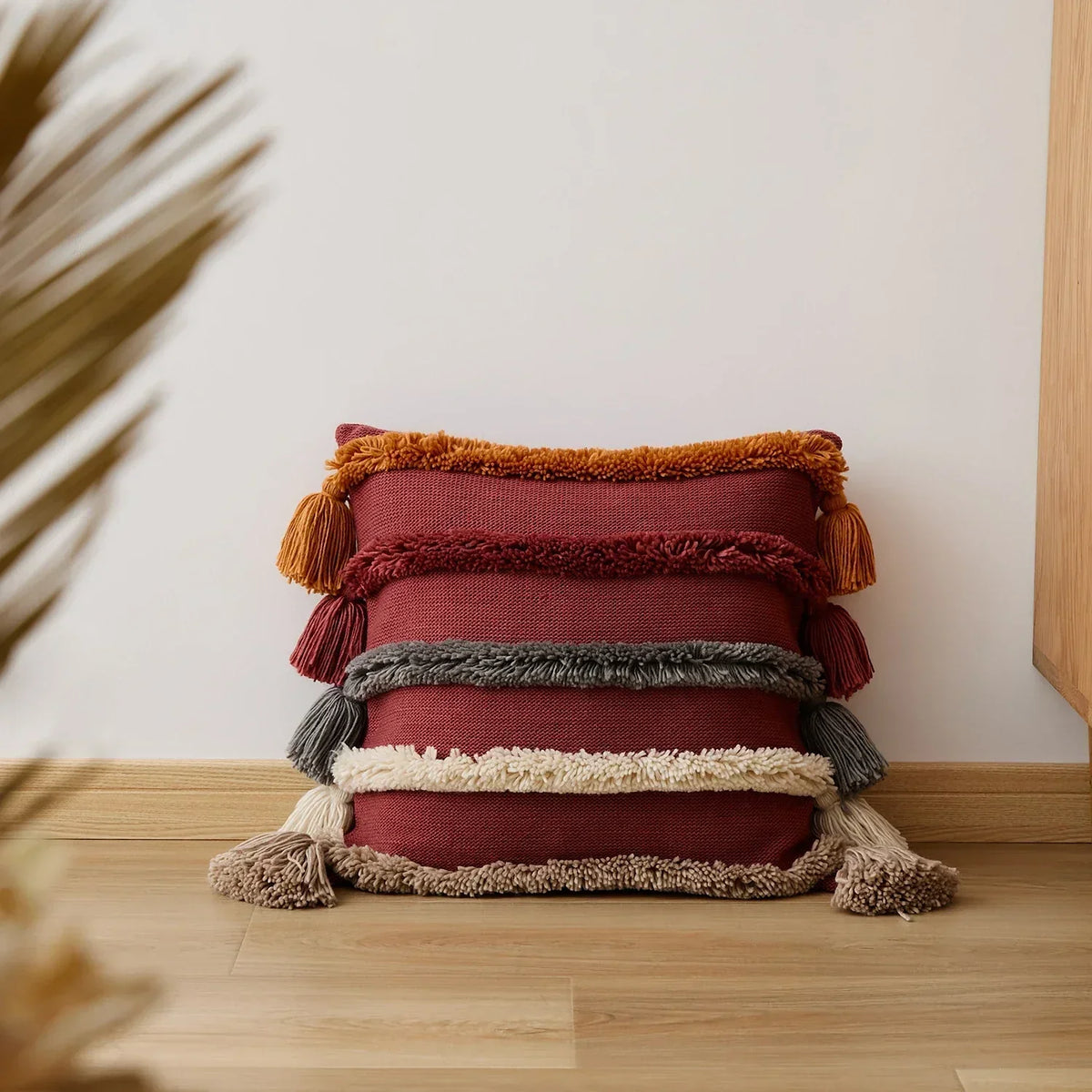 Velours Rayé - Housse de Coussin à Franges 45 x 45