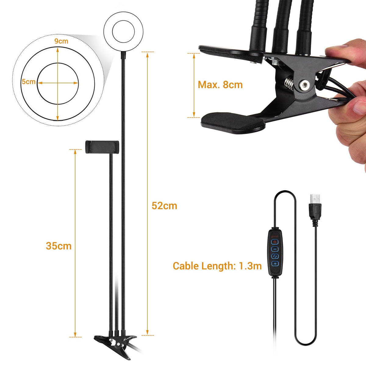 Lampe Annulaire LED à Pince Flexible