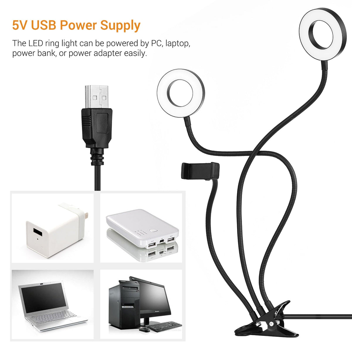 Lampe Annulaire LED à Pince Flexible