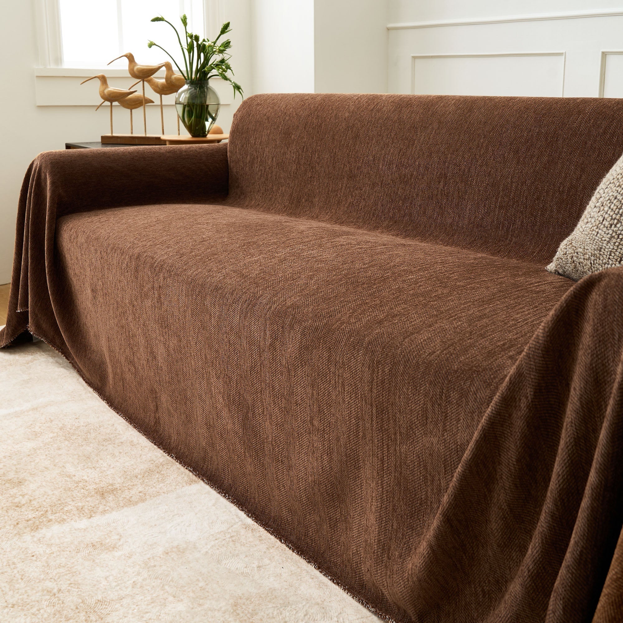 Herringbone Sofa Cover - Pet-Friendly Terracotta Fabric 10