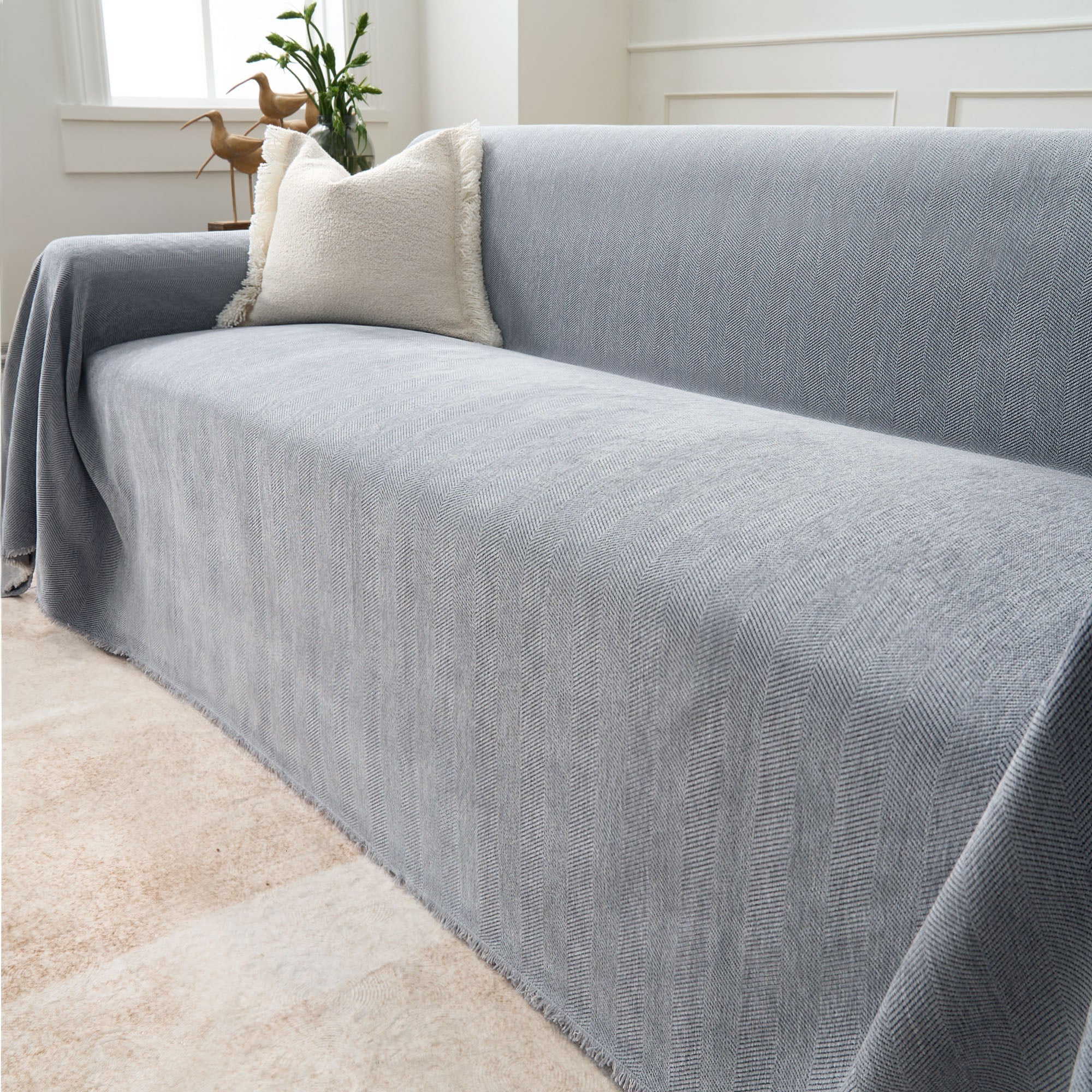 Herringbone Sofa Cover - Pet-Friendly Terracotta Fabric 11