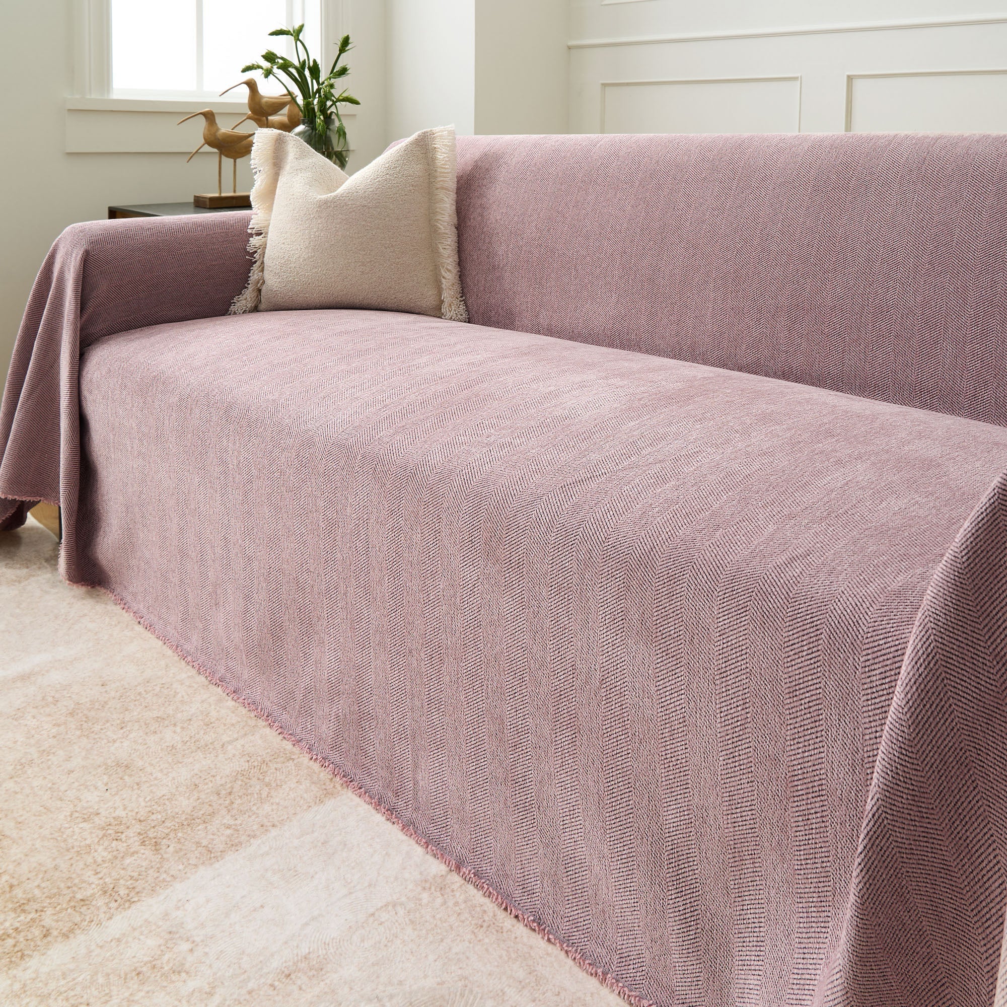 Herringbone Sofa Cover - Pet-Friendly Terracotta Fabric 13