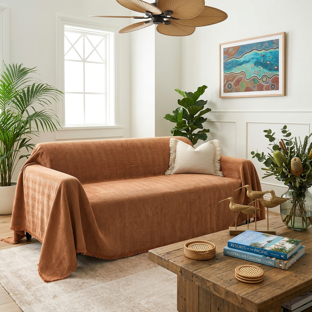 Herringbone Sofa Cover - Pet-Friendly Terracotta Fabric 2
