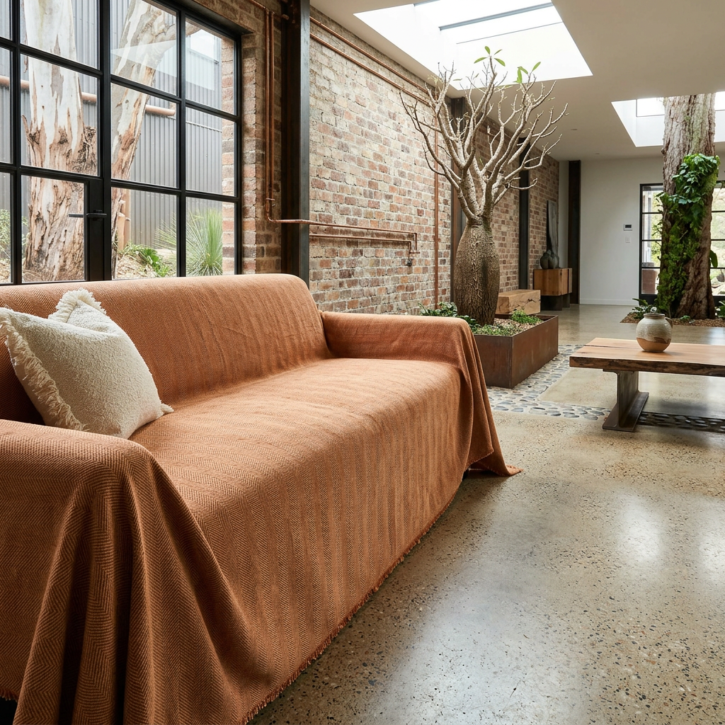 Herringbone Sofa Cover - Pet-Friendly Terracotta Fabric 3