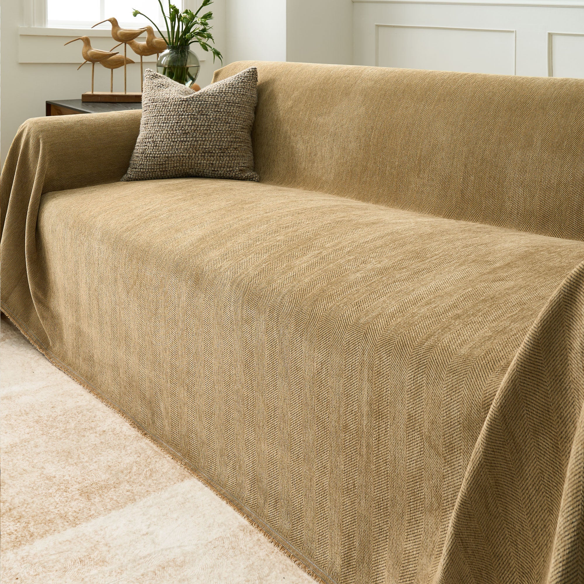 Herringbone Sofa Cover - Pet-Friendly Terracotta Fabric 9