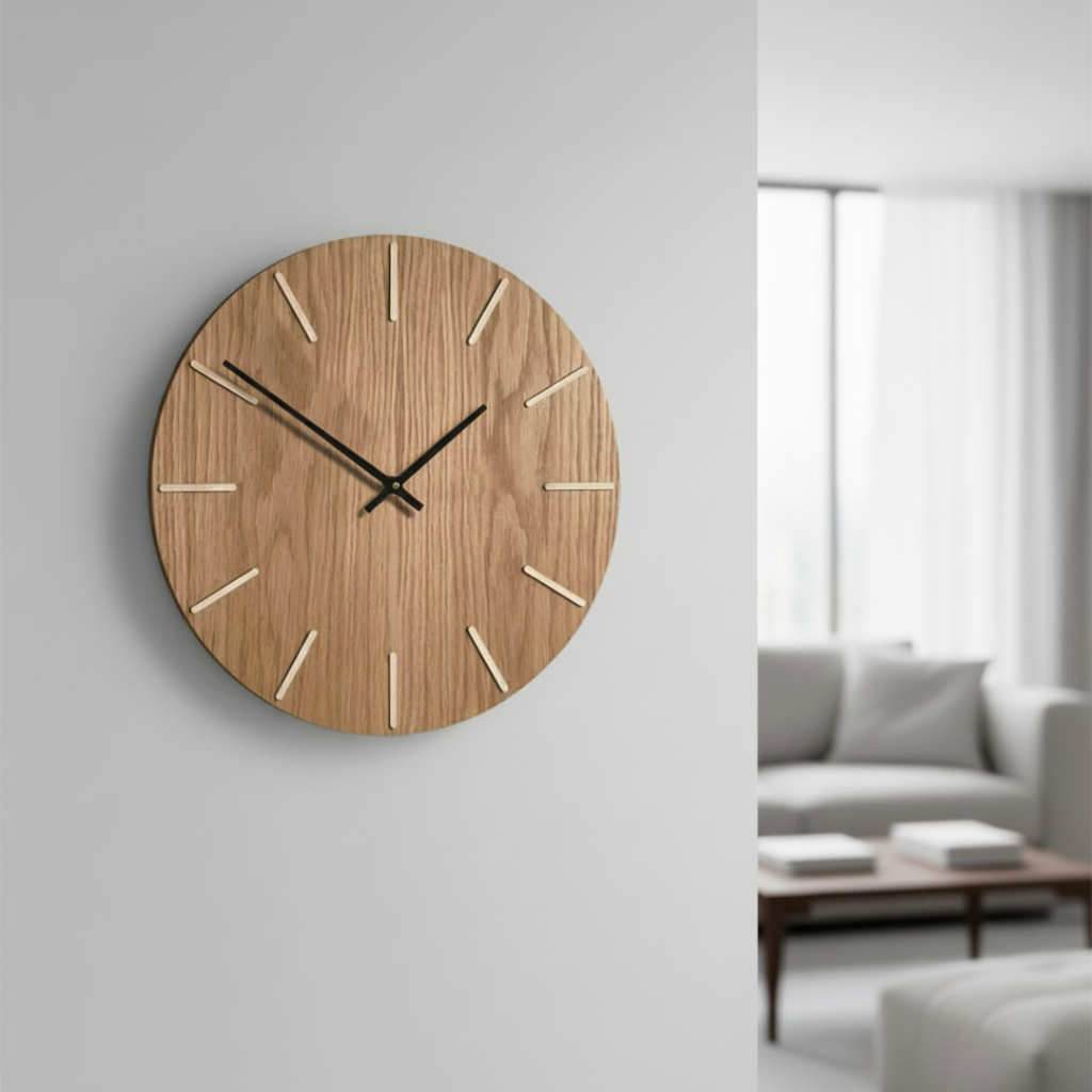 Horloge Murale Design en Chêne Massif | Élégance Minimaliste pour un Intérieur Apaisant 1