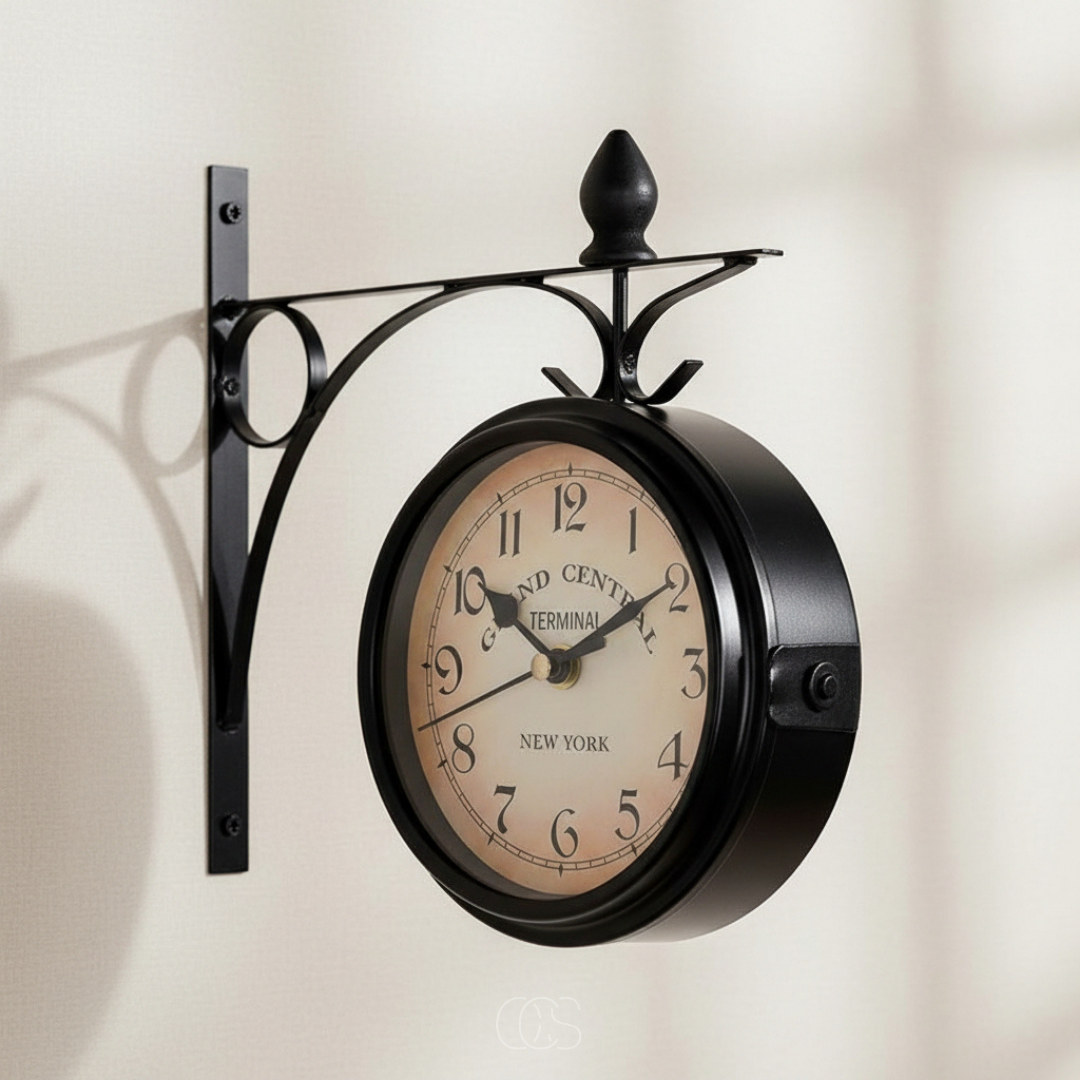 Horloge Murale Vintage Double Face en Métal Noir | Élégance Rétro pour un Intérieur Chic 0