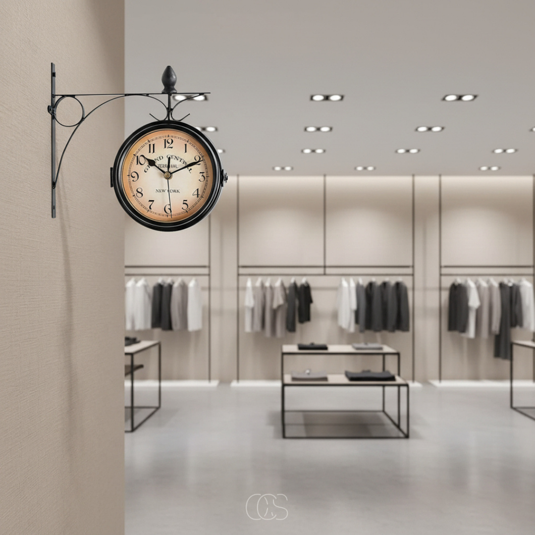 Horloge Murale Vintage Double Face en Métal Noir | Élégance Rétro pour un Intérieur Chic 4