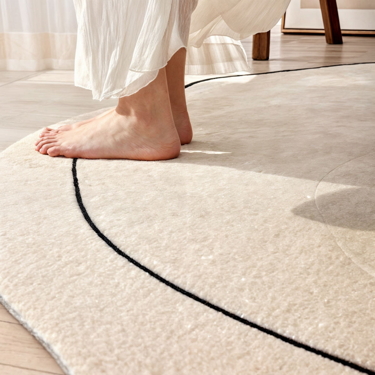 CozyNest - Tapis Rond en Laine à Poil Court