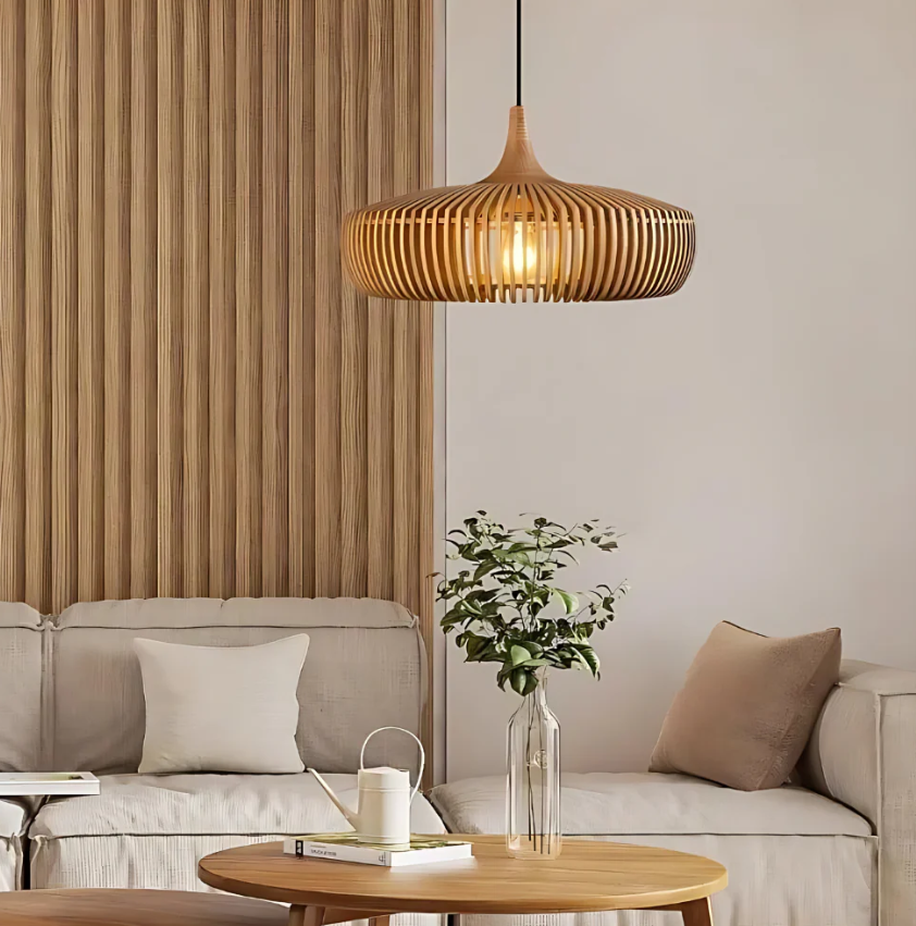 Japandi Solid Wood Pendant Light, 43 cm, E26/E27