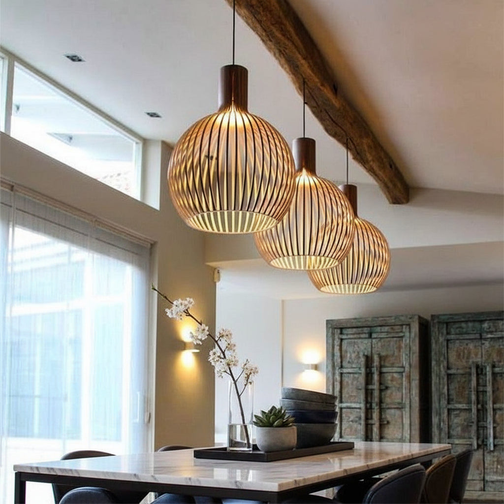 Lampe Suspendue : Élégance Naturelle en Lumière – Bois Artisanale 1