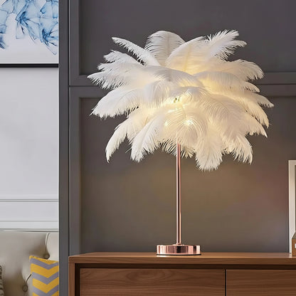 Lampe de Table : Élégance Naturelle en Lumière – Abat-jour en Plumes 0
