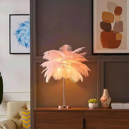 Lampe de Table : Élégance Naturelle en Lumière – Abat-jour en Plumes 4
