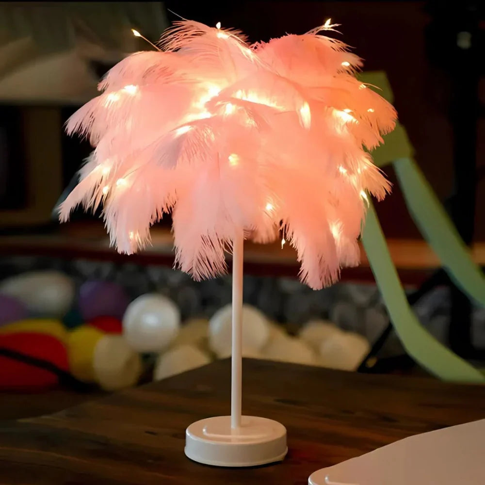Lampe de Table : Élégance Naturelle en Lumière – Abat-jour en Plumes 5