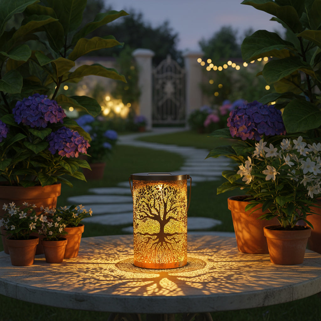 Lanterne Solaire en Fer avec Motif Arbre | Éclairage Élégant et Enchanteur pour un Jardin Magique 0