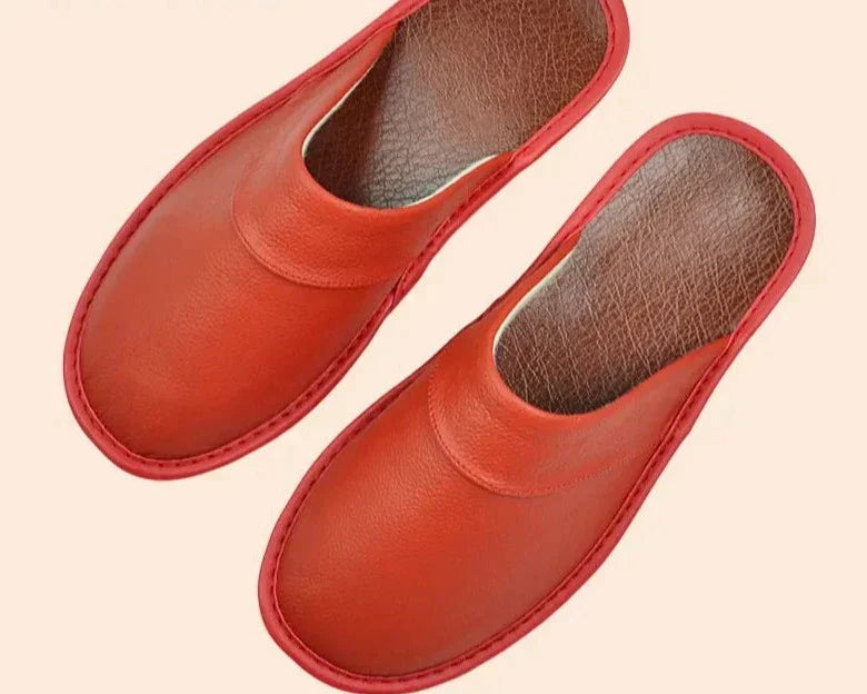 Pantoufles en cuir pour homme, légères - Red