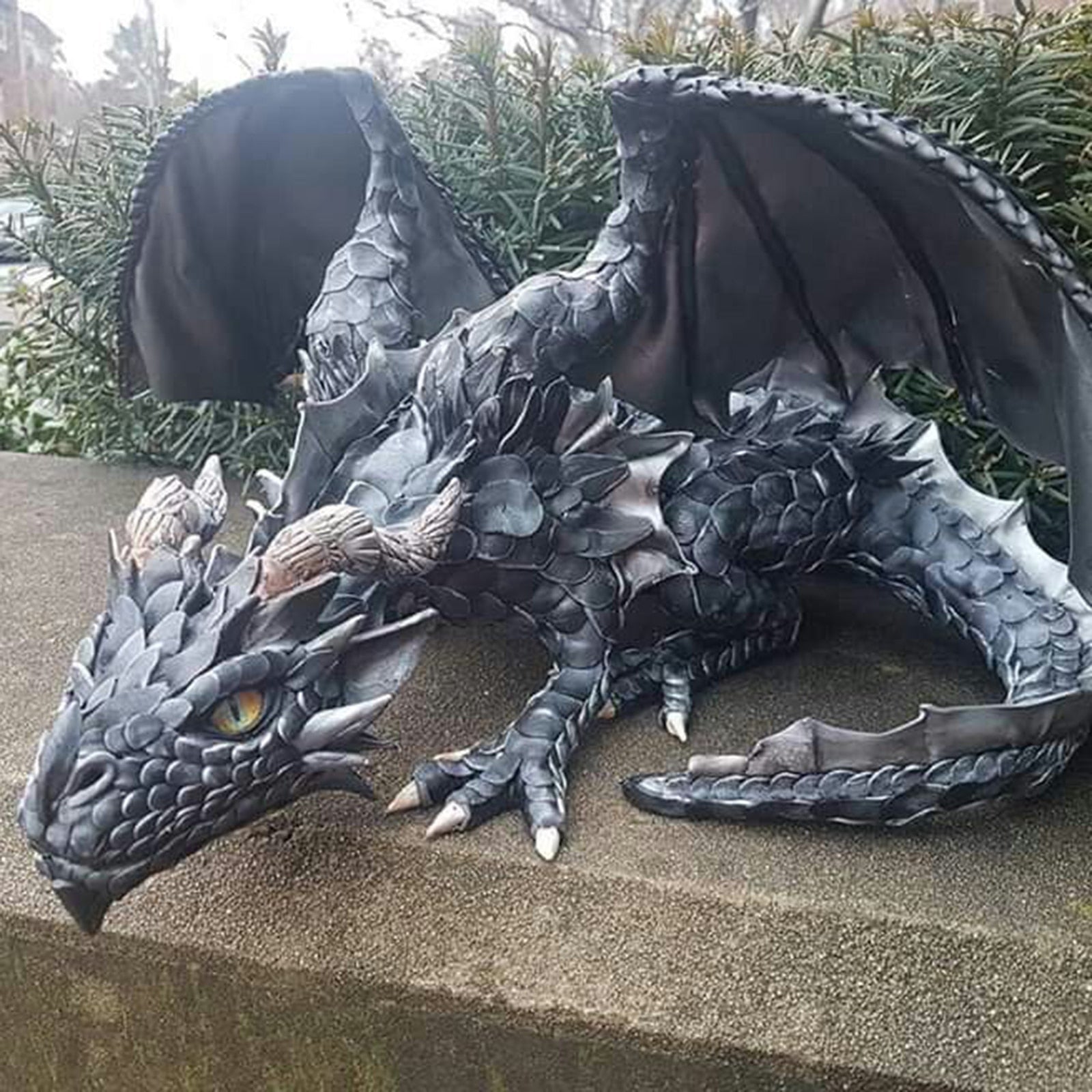 Statue Dragon Gardien Accroupi Style Gothique