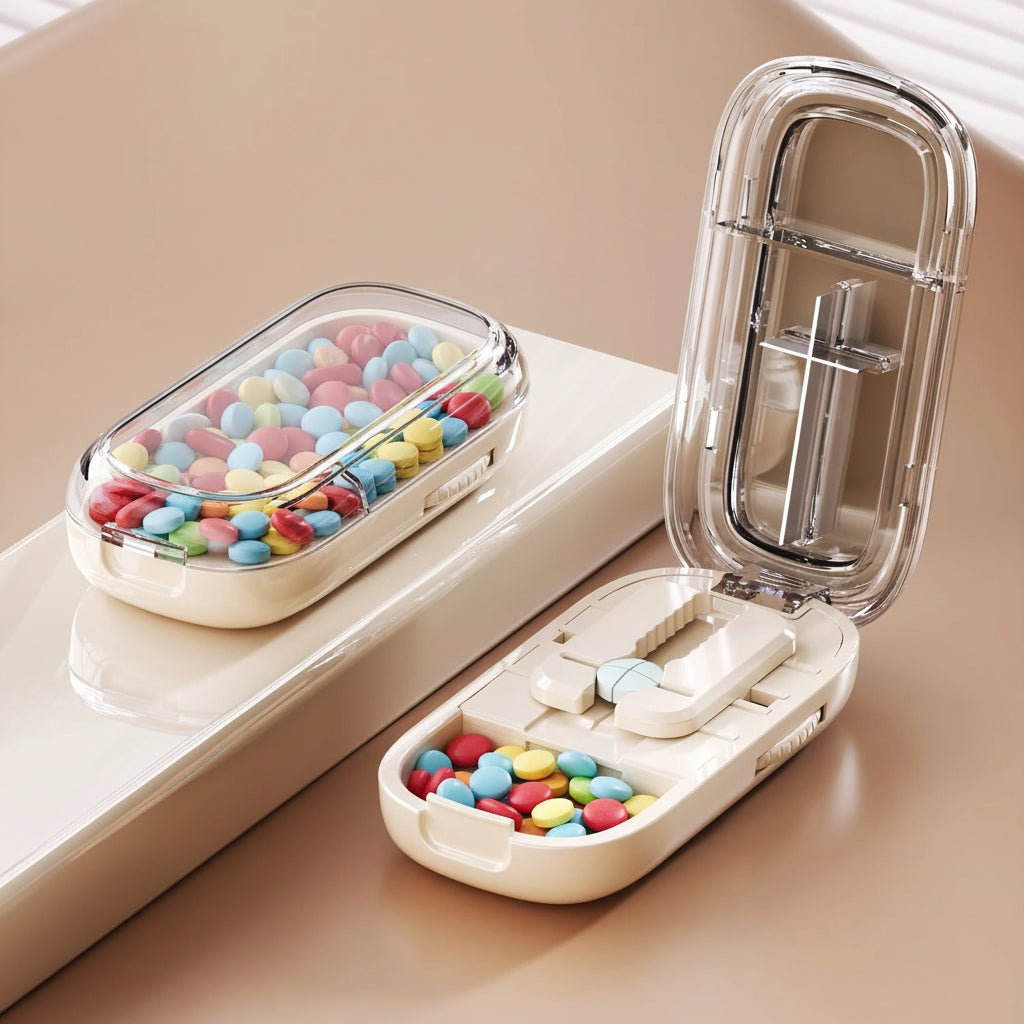 Pillslice Coupe-Comprimés Sécurisé avec Boîte de Rangement