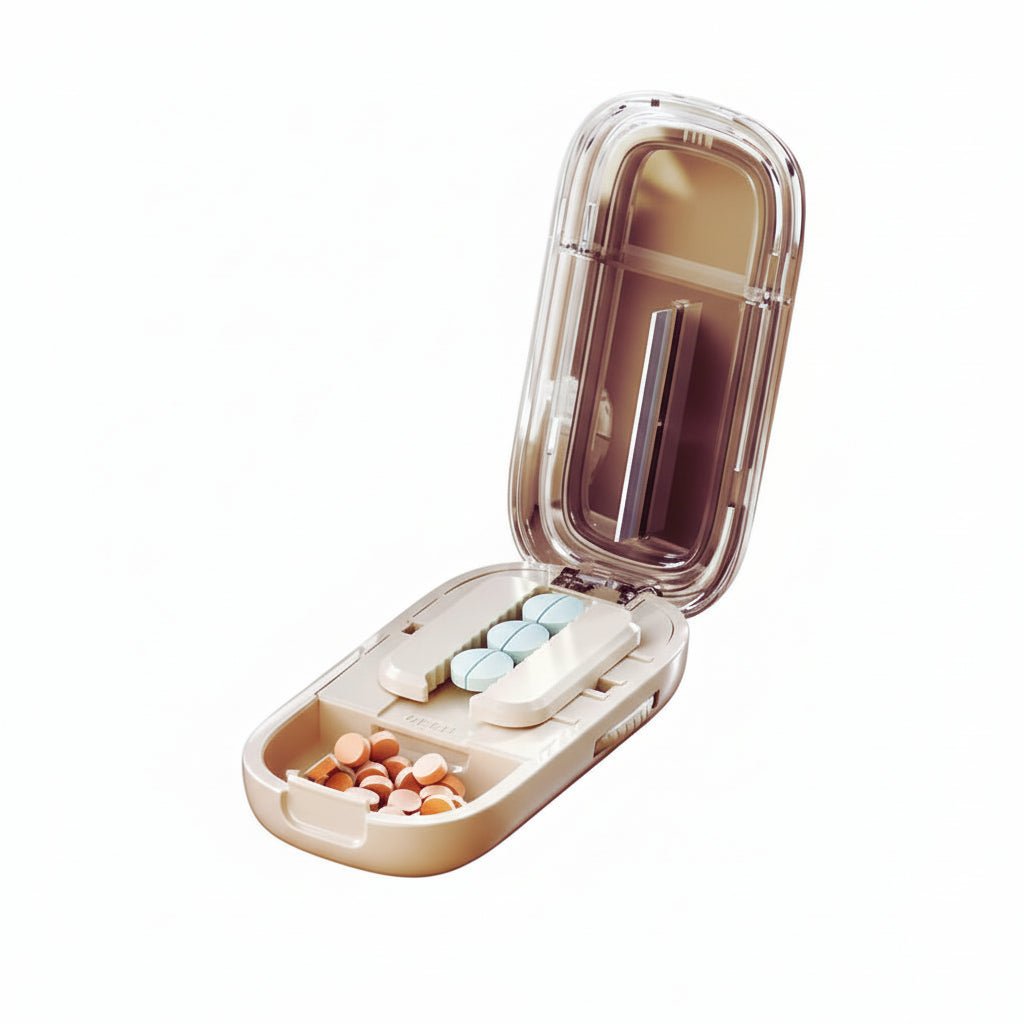Pillslice Coupe-Comprimés Sécurisé avec Boîte de Rangement