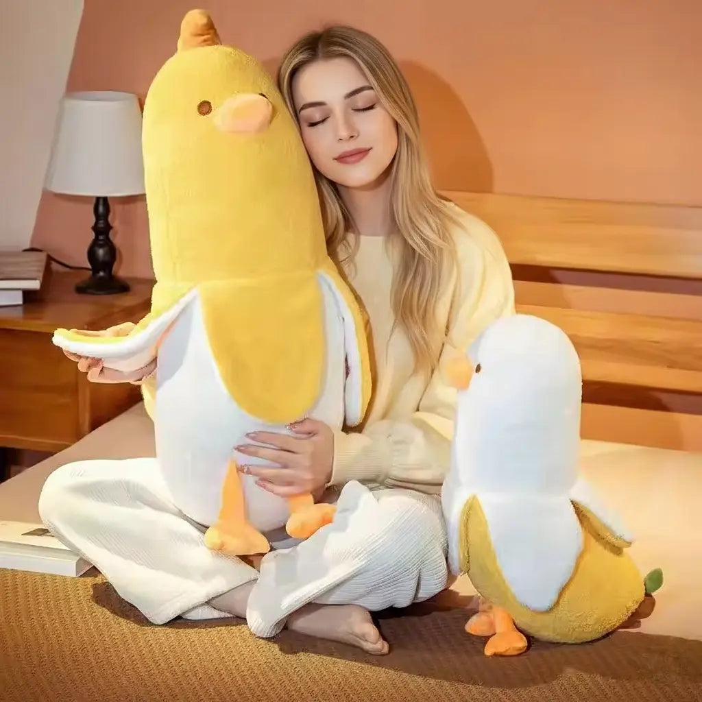 Coussin peluche banane et canard, 50 cm