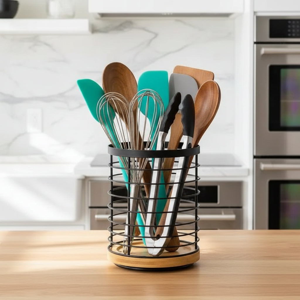 Maison Elmora | Organisateur Tiroir Cuisine Rotatif en Bambou | Design Élégant pour un Rangement Optimisé 1