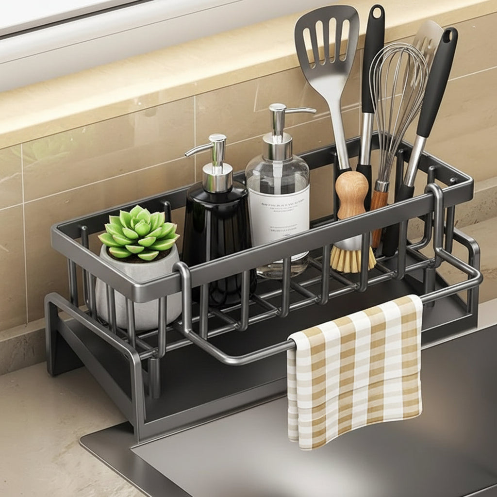 Maison Elmora | Organisateur de Cuisine en Acier Inoxydable avec Drainage | Élégance et Praticité pour un Évier Impeccable 1