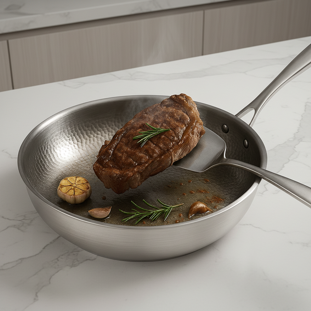 Maison Elmora | Poêle Inoxydable Premium Sans Revêtement | Ustensile Durable et Élégant pour une Cuisine Saine 0