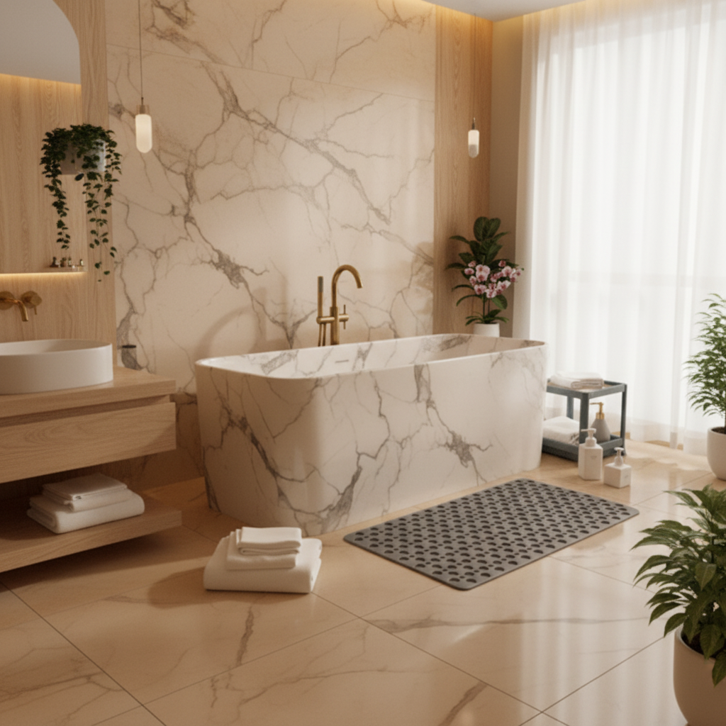 Maison Elmora | Tapis de Bain Antidérapant en PVC de Luxe | Élégance et Sécurité pour Votre Salle de Bain 1
